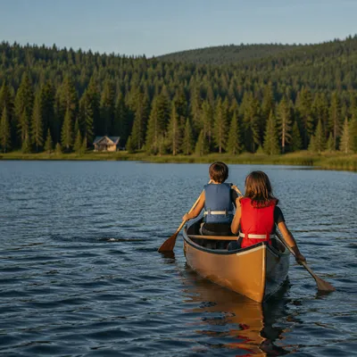 Kids Summer Camp Canoe on Quiet Lake