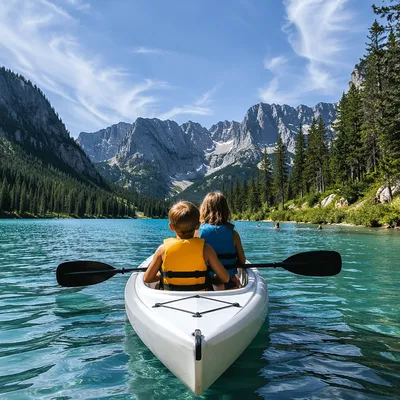 Kids Summer Camp Canoe on Mountain Lake