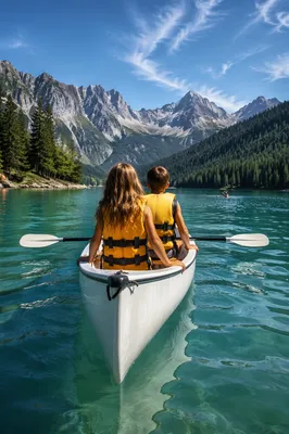 Kids Summer Camp Canoe on Mountain Lake