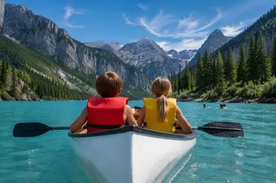 Kids Summer Camp Canoe on Mountain Lake