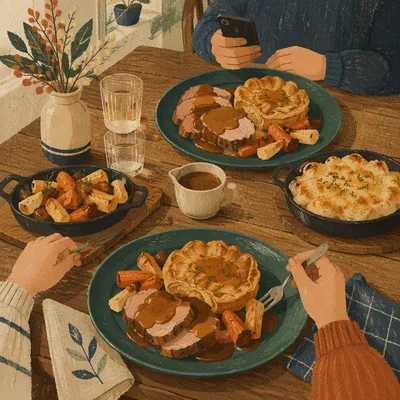 Cozy Family Dinner at Rustic Kitchen Table