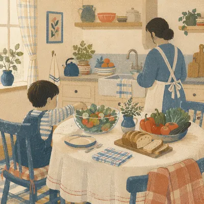 Family Home Cooked Dinner at Kitchen Table