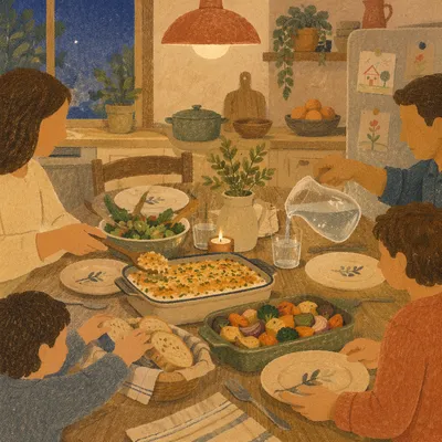 Cozy Family Dinner at Kitchen Table