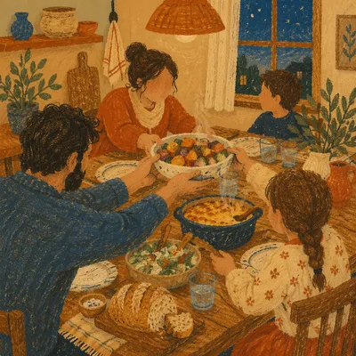 Cozy Family Dinner at Kitchen Table