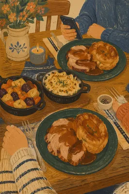 Cozy Family Dinner at Rustic Kitchen Table
