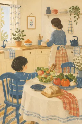 Cozy Family Dinner Preparation at Kitchen Table