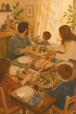 Cozy Family Dinner at Kitchen Table