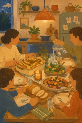 Cozy Family Dinner Around Kitchen Table