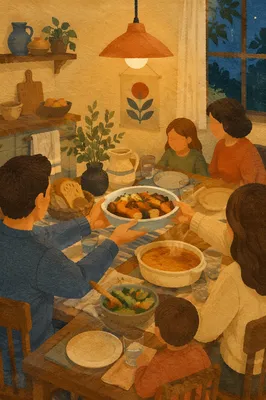 Cozy Family Dinner at Kitchen Table