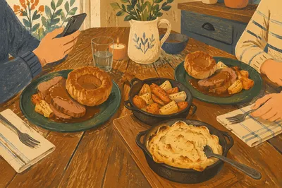 Cozy Family Dinner at Rustic Kitchen Table