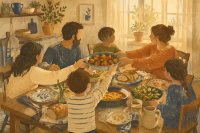 Cozy Family Dinner at Kitchen Table