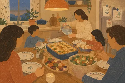 Cozy Family Dinner at Kitchen Table