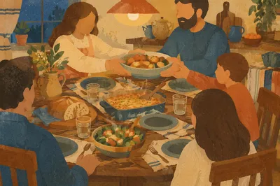 Cozy Family Dinner Around Kitchen Table