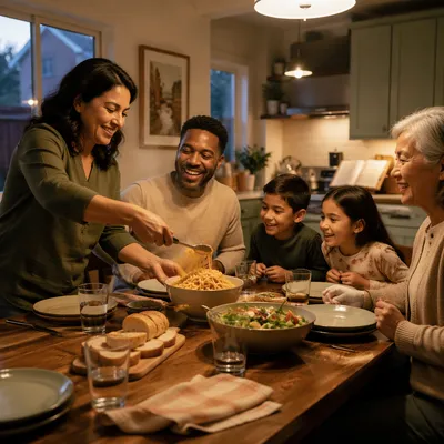 Multigenerational Family Dinner at Kitchen Table