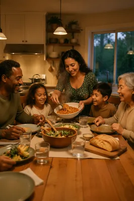 Multigenerational Family Dinner at Kitchen Table