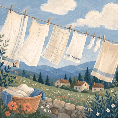 Sunlit Laundry on Rural Backyard Clothesline