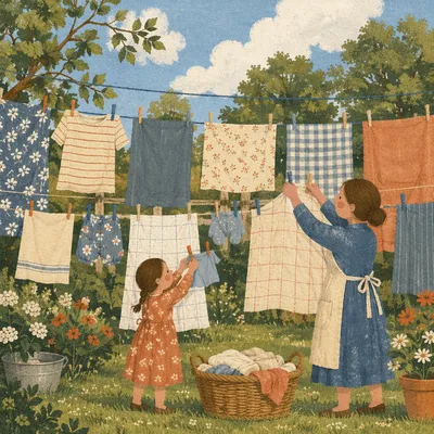 Sunlit Backyard Laundry on Summer Clotheslines