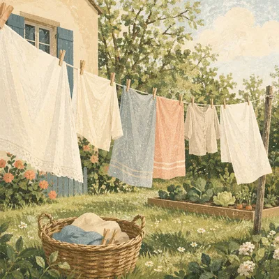 Sunlit Laundry on Backyard Clothesline