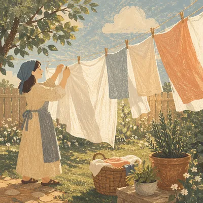 Sunlit Laundry on Backyard Clothesline