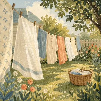 Sunny Backyard Laundry on Clothesline