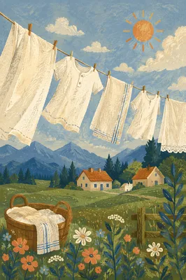 Sunlit Laundry on Rural Backyard Clothesline