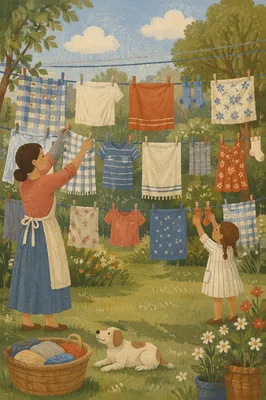 Sunlit Backyard Laundry on Summer Clotheslines