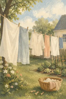 Sunlit Laundry on Backyard Clothesline