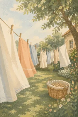 Sunlit Backyard Laundry on Clothesline