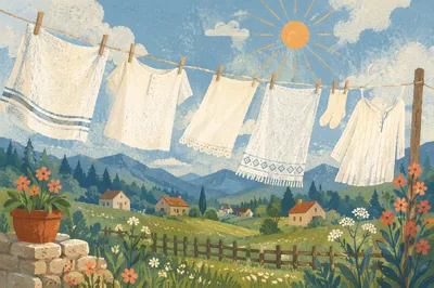 Sunlit Laundry on Rural Backyard Clothesline