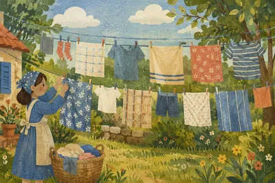 Sunlit Backyard Laundry on Summer Clotheslines