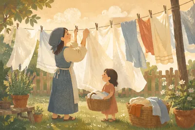 Sunlit Laundry on Backyard Clothesline