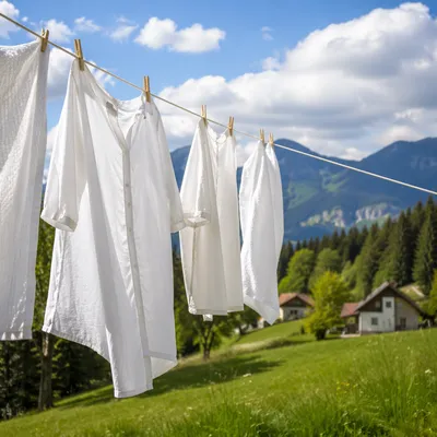 Sunlit Laundry on Rural Backyard Clothesline