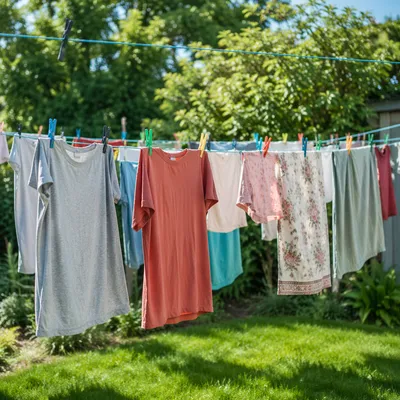 Sunlit Backyard Laundry on Summer Clotheslines