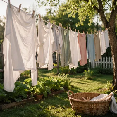 Sunlit Laundry on Backyard Clothesline