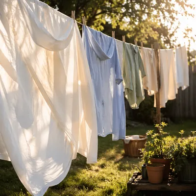 Sunlit Laundry on Backyard Clothesline