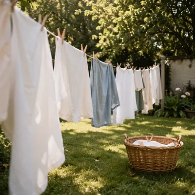 Sunlit Laundry on Backyard Clothesline