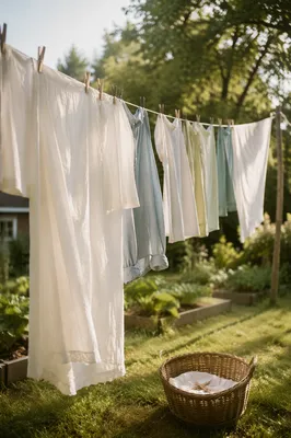 Sunlit Laundry on Backyard Clothesline