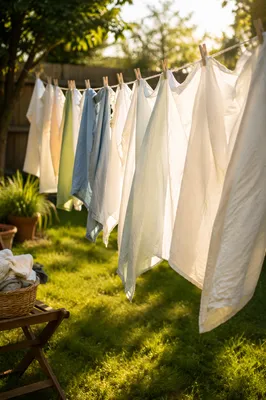 Sunlit Laundry on Backyard Clothesline