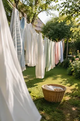 Sunlit Backyard Laundry on Summer Clothesline