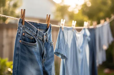 Sunlit Backyard Laundry on Clothesline