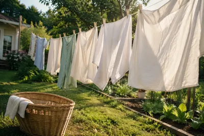 Sunlit Backyard Laundry on a Clothesline