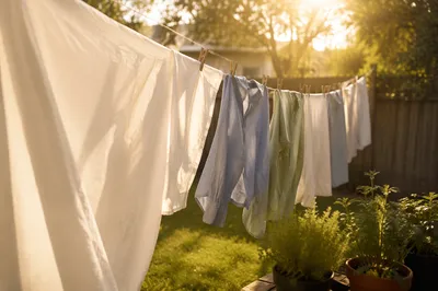 Sunlit Laundry on Backyard Clothesline