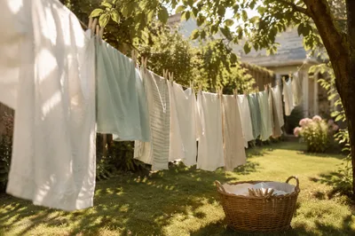 Sunlit Laundry on Backyard Clothesline