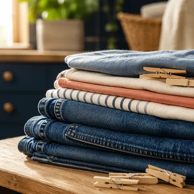 Fresh Folded Laundry in Cozy Home Room