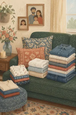 Freshly Folded Laundry in Cozy Home Nook