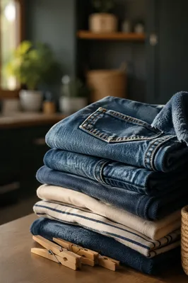 Freshly Folded Laundry in Calm Home Room