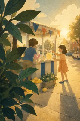Children at Lemonade Stand in Summer