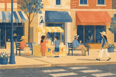 Children Running Lemonade Stand on Summer Sidewalk