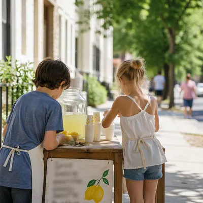 Children Running a Summer Lemonade Stand