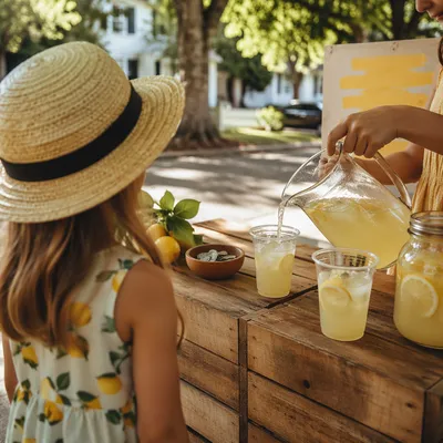 Children Lemonade Stand on Summer Sidewalk
